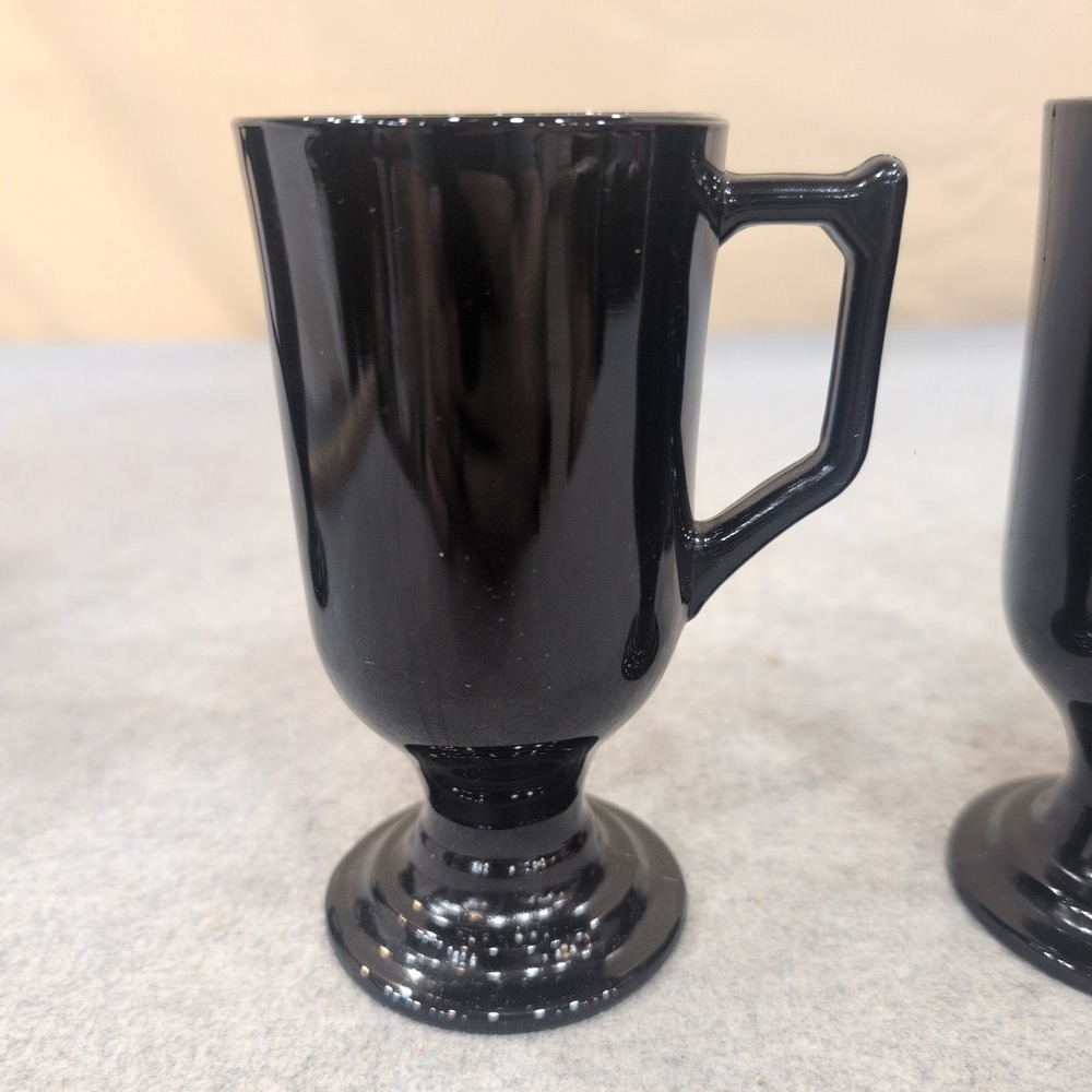 Vintage Black Milk Glass Footed Irish Coffee Mugs Pedestal Set of 4 - Picture 3 of 8